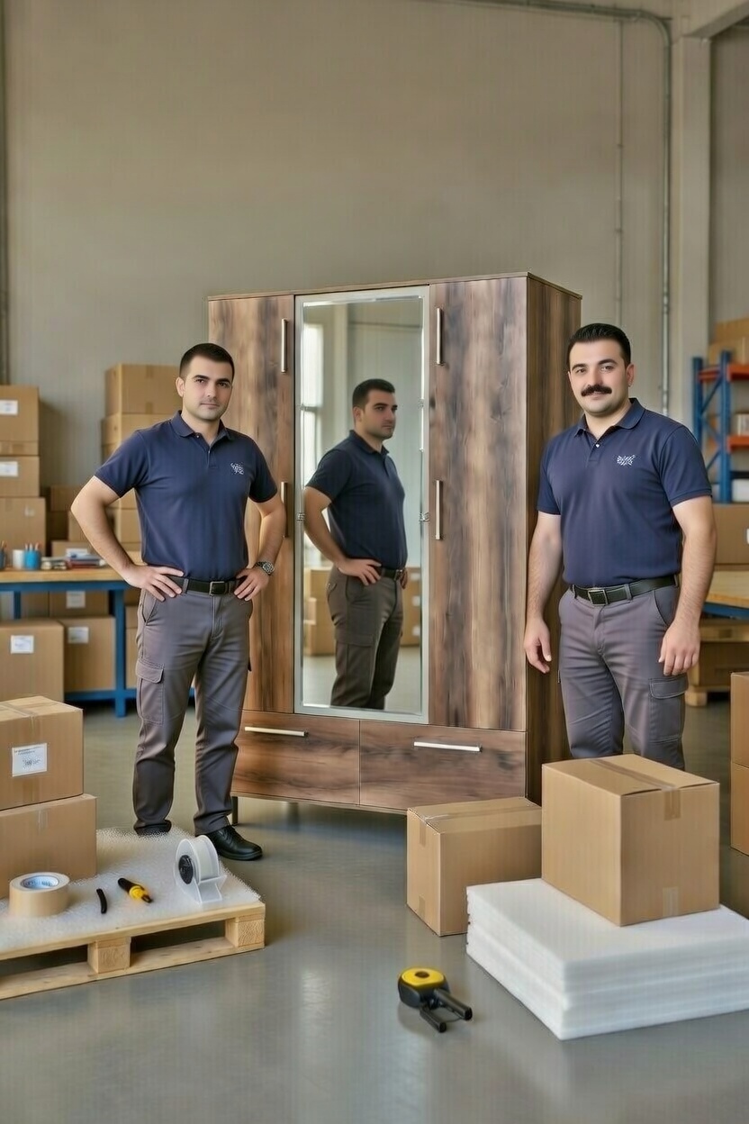 فني يقوم بتركيب الأثاث في الموقع الجديد